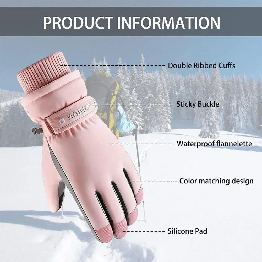 Women Winter Ski Pink Gloves